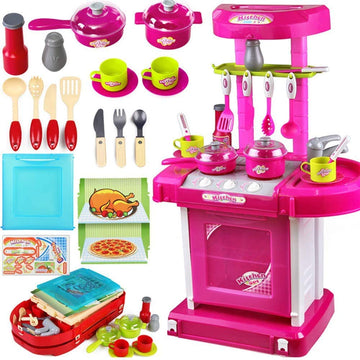 Ixora Pretend Play Kitchen Set Kids Girls | Kitchen Suitcase Set Toy for Girls with Realistic Lights & Sounds & Kitchen Accessor