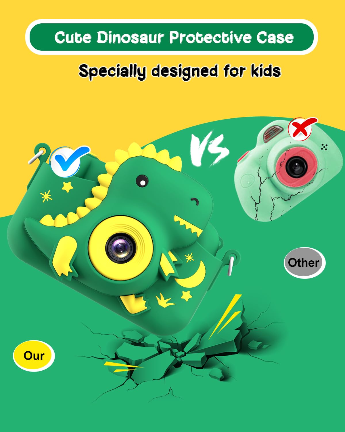 GREENKINDER Kids Dinosaur Digital Camera, 1080P HD, Compact Green, Ages 3-12, Perfect Christmas/Birthday Gift for Boys & Girls
