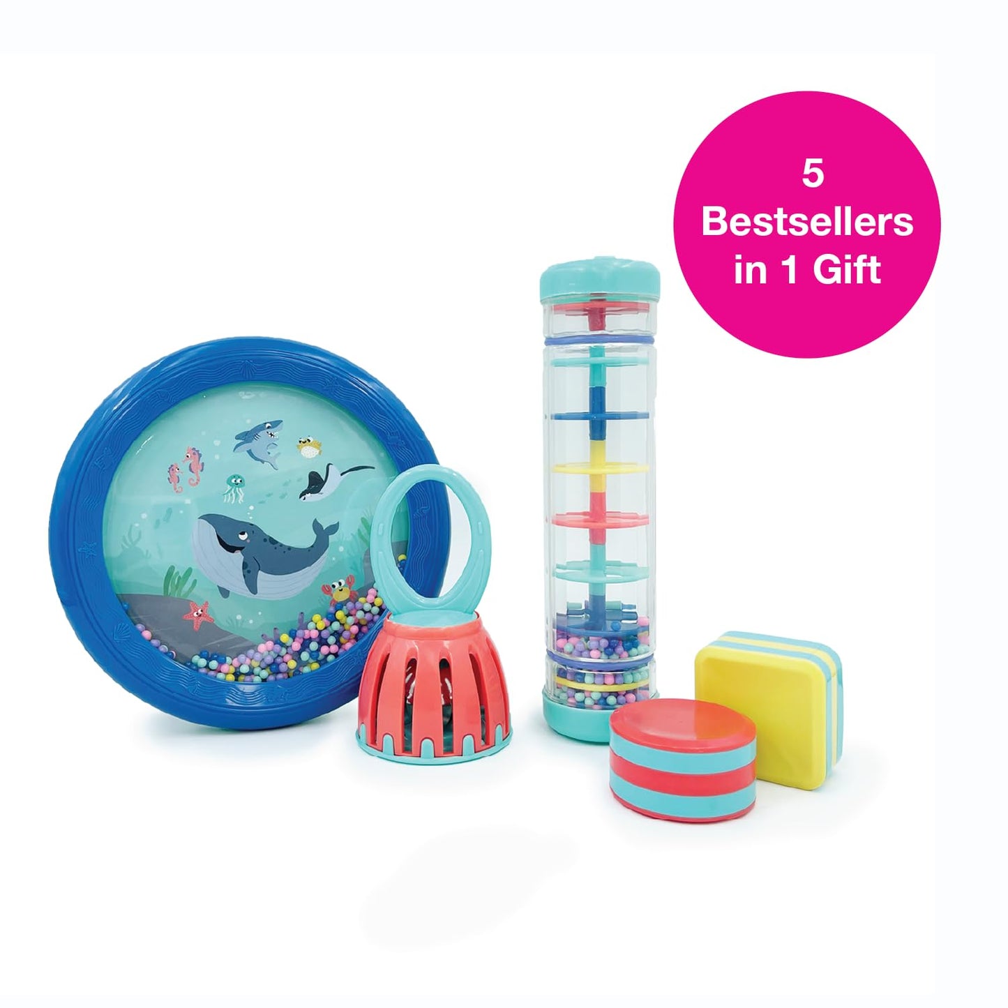 Edushape First Birthday Gift Set - Baby Musical Instruments & Toddler Music Set - Music Toys Baby Gift – Includes Hand Drum, Rain Stick, Shakers, Bell - Interactive Toddler Music Toys For Toddlers 1-3
