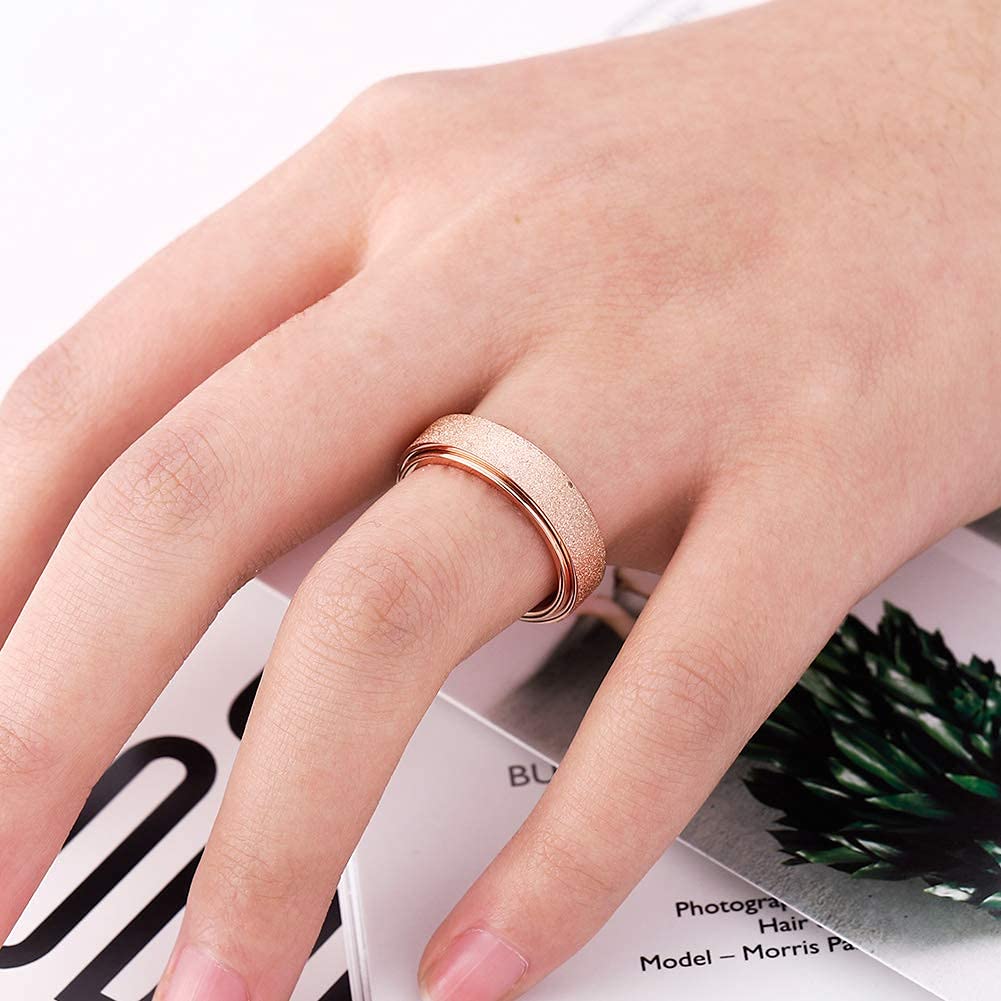 Fidget Ring Titanium Stainless Steel Anxiety Spinner Ring For Women Men Fidget Toys Adults Thumb Ring Size 6 Width 6Mm 3 Colors