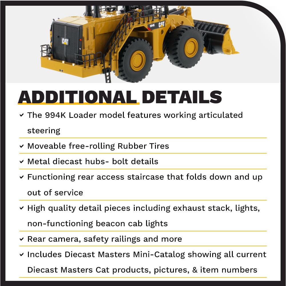 Diecast Masters 1:125 Caterpillar 994K Wheel Loader Truck, Metal Model, Yellow, Elite Series, Model DM85535