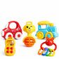 Brand Conquer Baby Toys Pack of 4 for 13 Year Kids  Rotating Wheel Train, Rolling Car, Sound & Rattle Phone, Silicone Teether 