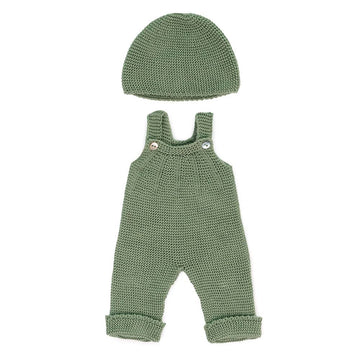 Miniland Clothes For Dolls 15'' Knitted Outfit Overall & Beanie Hat - Eco, Made In Spain, Quality, Role Play, Educational