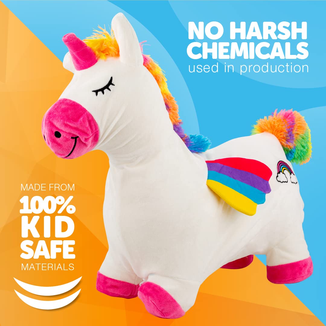 WADDLE Bouncy Hopper Inflatable Animal Hopping Plush  Indoor and Outdoor Toy for Toddlers and Kids  Pump Included  Boys and Girls Ages 2 Years and Up (Unicorn)