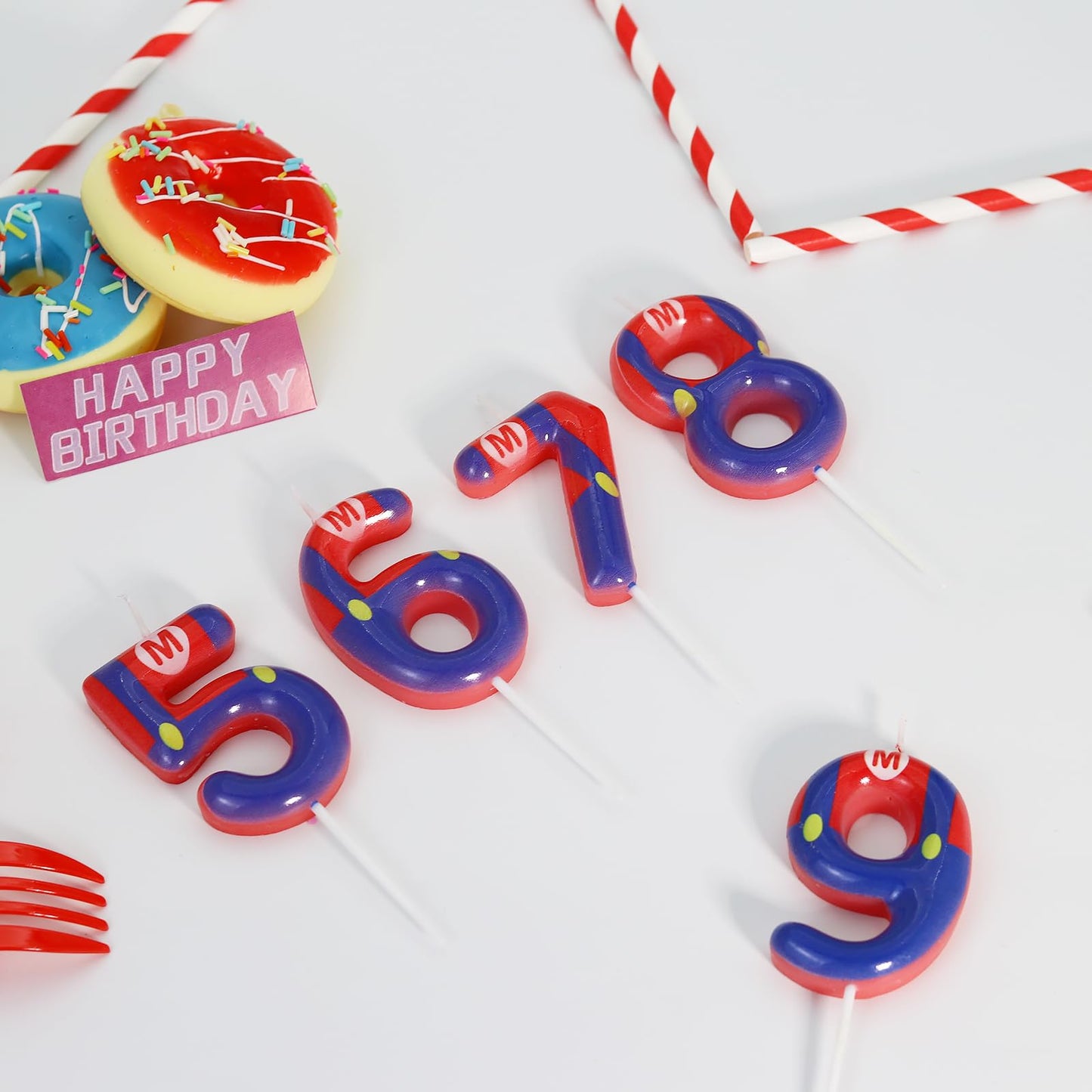 Blue Red 1st Birthday Candle for Boys Girls - Birthday Party Cake Decorations, Number 1 Cake Topper, Cartoon Game Themed Party D