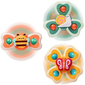 Tohibee 3Pcs Suction Cup Spinner Toys For 1 2 Year Old Boys Spinning Toys Baby Toys 12-18 Months Sensory Toys For Toddlers 1-3 First Birthday Baby Gifts For 1 Year Old Girls