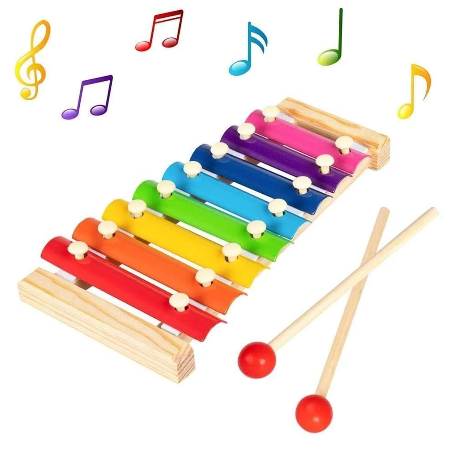 Woodus Wooden Xylophone Toy For Kids 3+ Years | 8Note Musical Instrument With 2 Mallets | Multicolor Educational Sound Learning