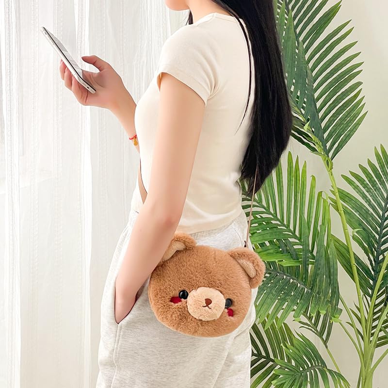 Amamcy Cute Stuffed Animal Purse For Girls 3D Bear Panda Head Crossbody Bag Fluffy Pig Frog Shoulder Bag Plush Animal Bag