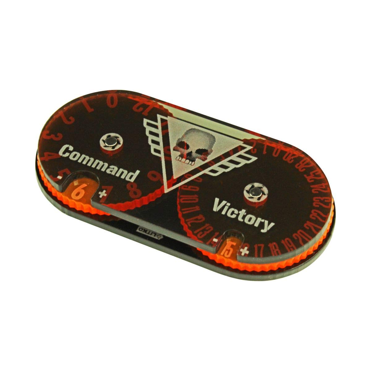 LITKO Command & Victory Point Tracker | Compatible with Warhammer 40K: Kill Team | Laser-Cut Acrylic Score Dial | Command (0-12) & Victory Points (0-30) Indicator | Fluorescent Orange/Translucent Grey