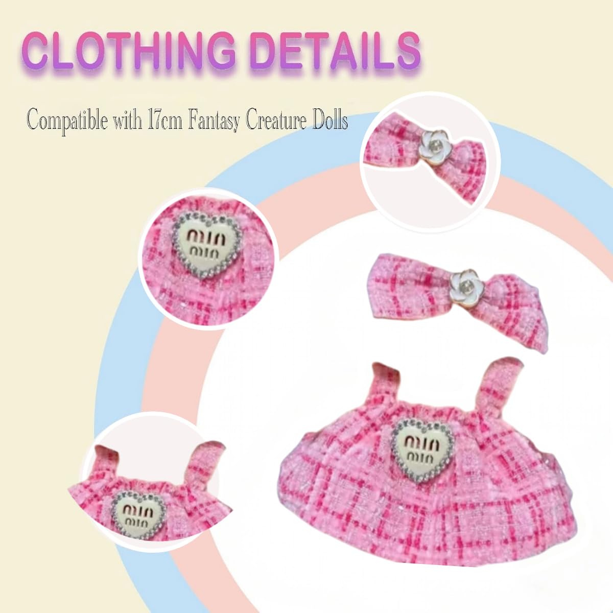 3 Sets Dress for Labubu 17cm Dolls Outfit Set Cute Doll Clothes Suitable for labubu Dolls Accessories Pink White Black Chic Doll Clothing Accessories (No Doll)