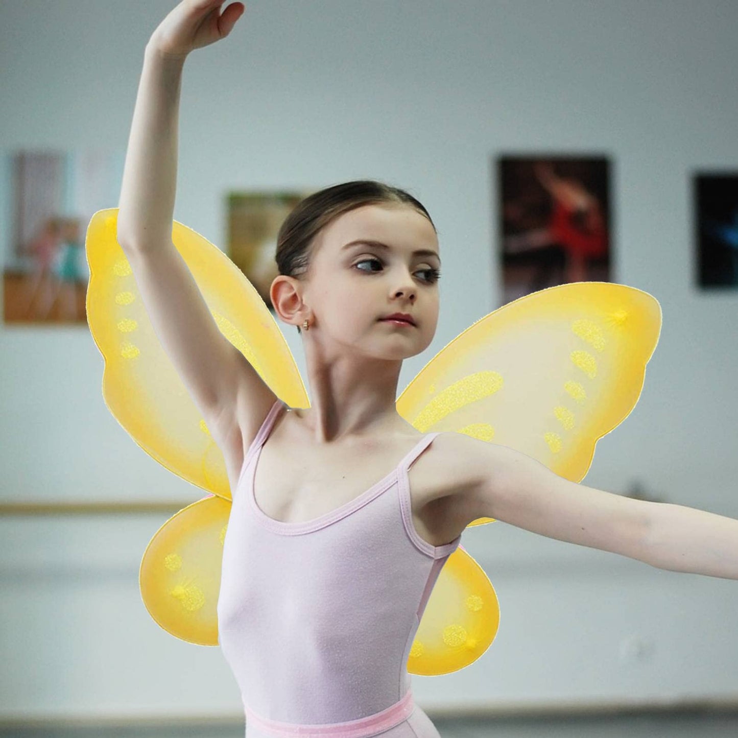 Nenmatte Fairy Girls Wings,Girls Butterfly Wing For Birhday Party,Sparkle Angel Wings Halloween Costume Dress Up For Kids Women (Yellow)