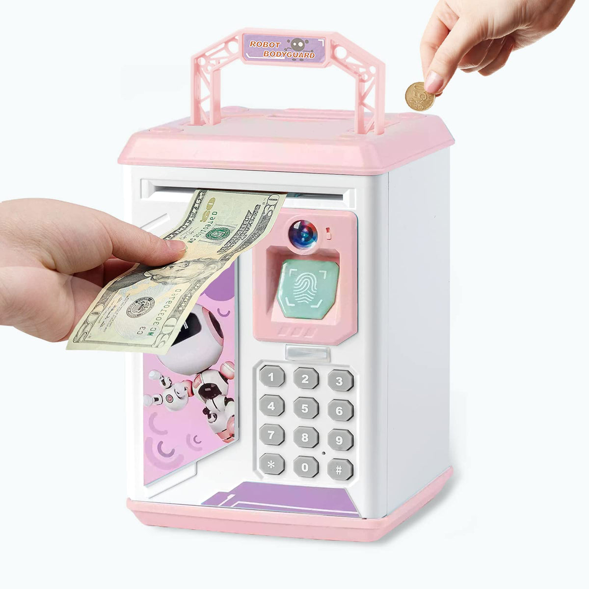 Acocoki Kids Electronic Piggy Bank, Mini Atm Piggy Bank For Real Money, Piggy Bank For Boys Girls Toy, Auto Scroll Paper Money S
