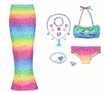 FancyDressWale Girls Fancy Dress Costume Set with Skirt, Top, Bottom & Accessories | Kids Party & Role Play Outfit (Rainbow, 24