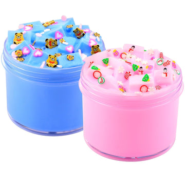 2 Pack Jelly Cube Slime Kit, With Pink & Blue Clear Water Slime, Super Soft & Non-Sticky, Bulk Christmas Slime, Classroom Prize,