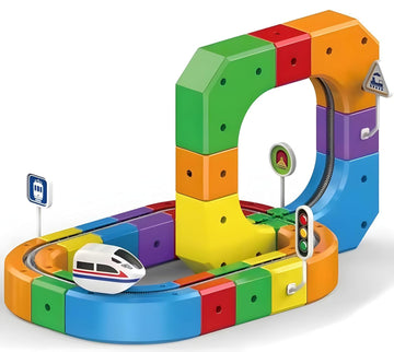 BHAVYAM 3D Infinity Track with Flexible Tracks for Kids Cube Track Train DIY Railroad Block Toys 51PCS Anti Gravity Race Tracks