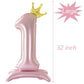 Tellpet Crown Pink Number 1 Balloon With Base For Girls 1St Birthday Party Decoration
