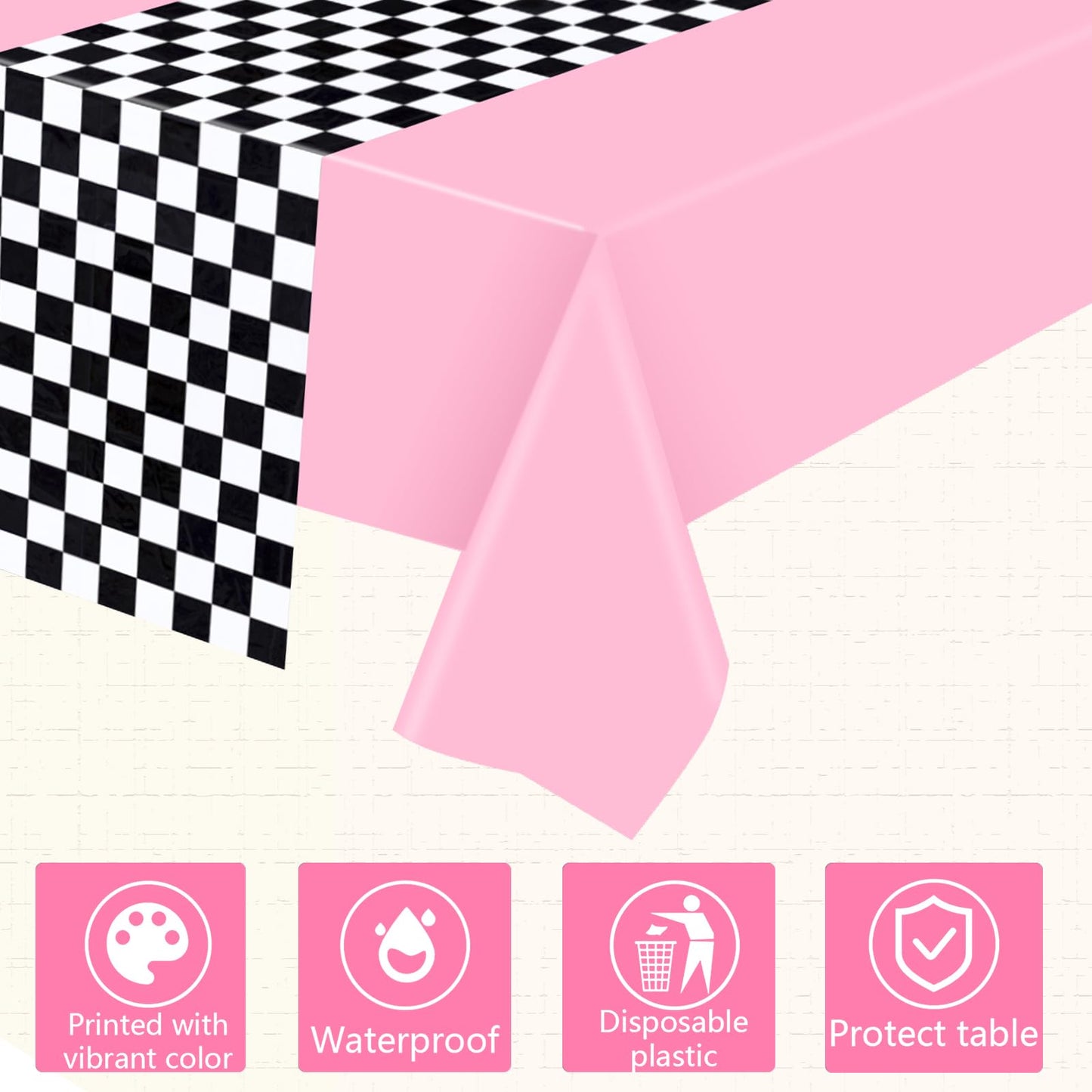 Tallew Checkered Car Party Supplies Disposable Tablecloth Plastic Table Cover Black And White Checkered Race Table Runner For Ra