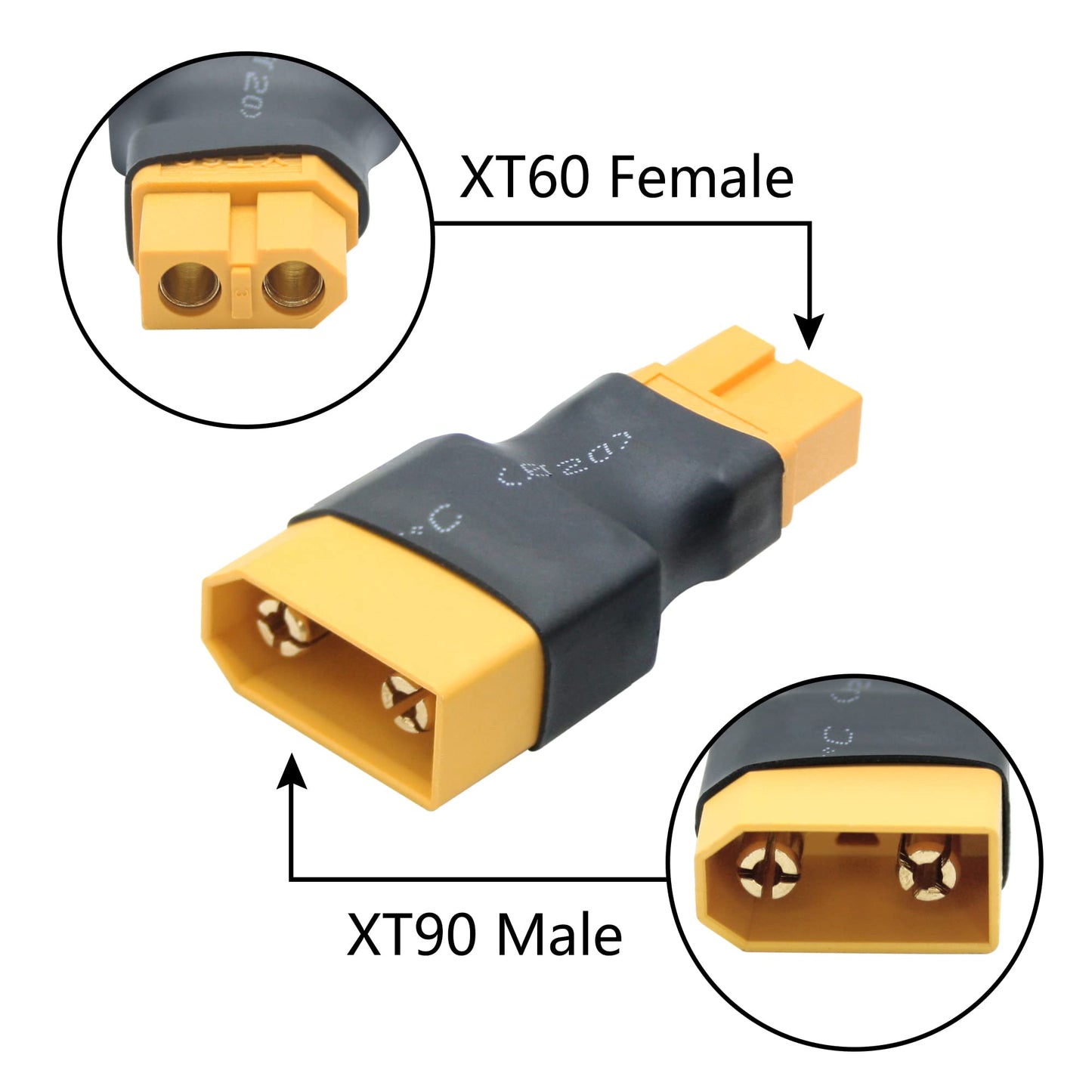 2Pair XT90 Connector Adapter, XT90 to XT60 Male Female No Wire Adapter Converter for RC Lipo Battery ESC/Charger