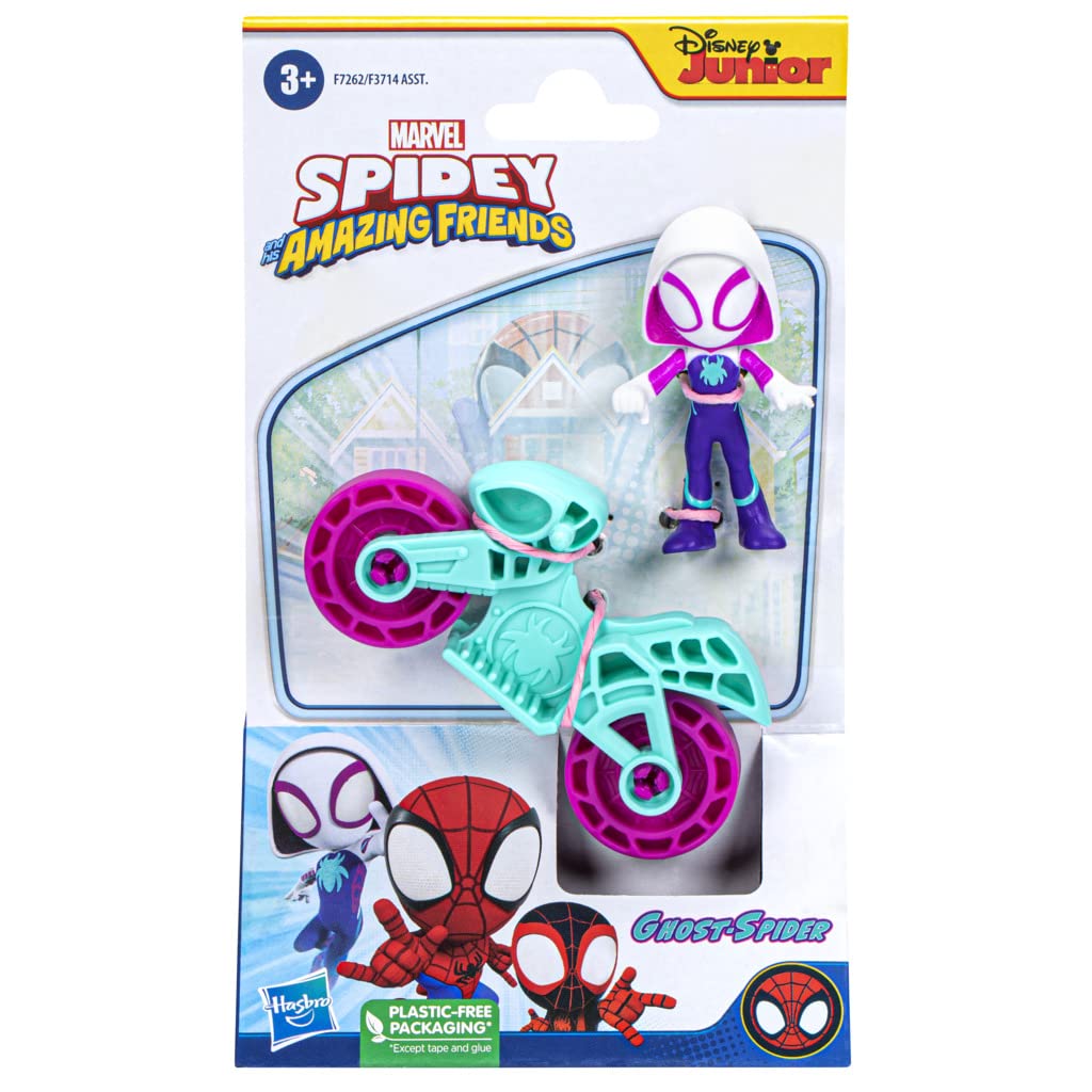 Marvel Spidey and His Amazing Friends Ghost Spider Figure - 2.5" Moto, Plastic, White, Pink, Blue, Model F7262