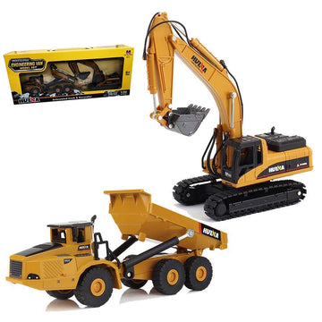 Gemini&Genius 2Pcs Construction Vehicle Toys Dump Truck and Excavator Set Heavy Metal 1/50 Scale Digger and Dumper Diecast Engin