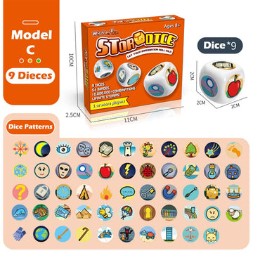 Story Dice Set, 9 Colorful Storytelling Cubes for Early Education, 54 Images Iconic Storytelling Game Dice, Language Expression/