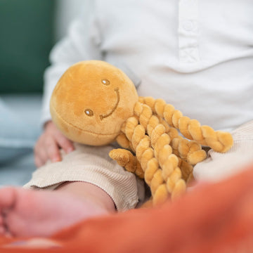 Nattou Plush Stuffed Toy, Cuddly Companion, Umbilical Cord Design Reassures Baby, Vegan, Lapidou Octopus, Yellow