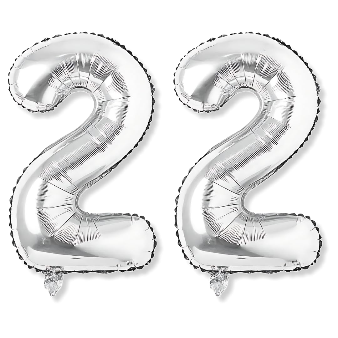 Flyloons 22 number Silver Foil Balloon 16 inch Size Birthday Decoration Items Pack of 2 | 22nd Year Balloons | Twenty Two