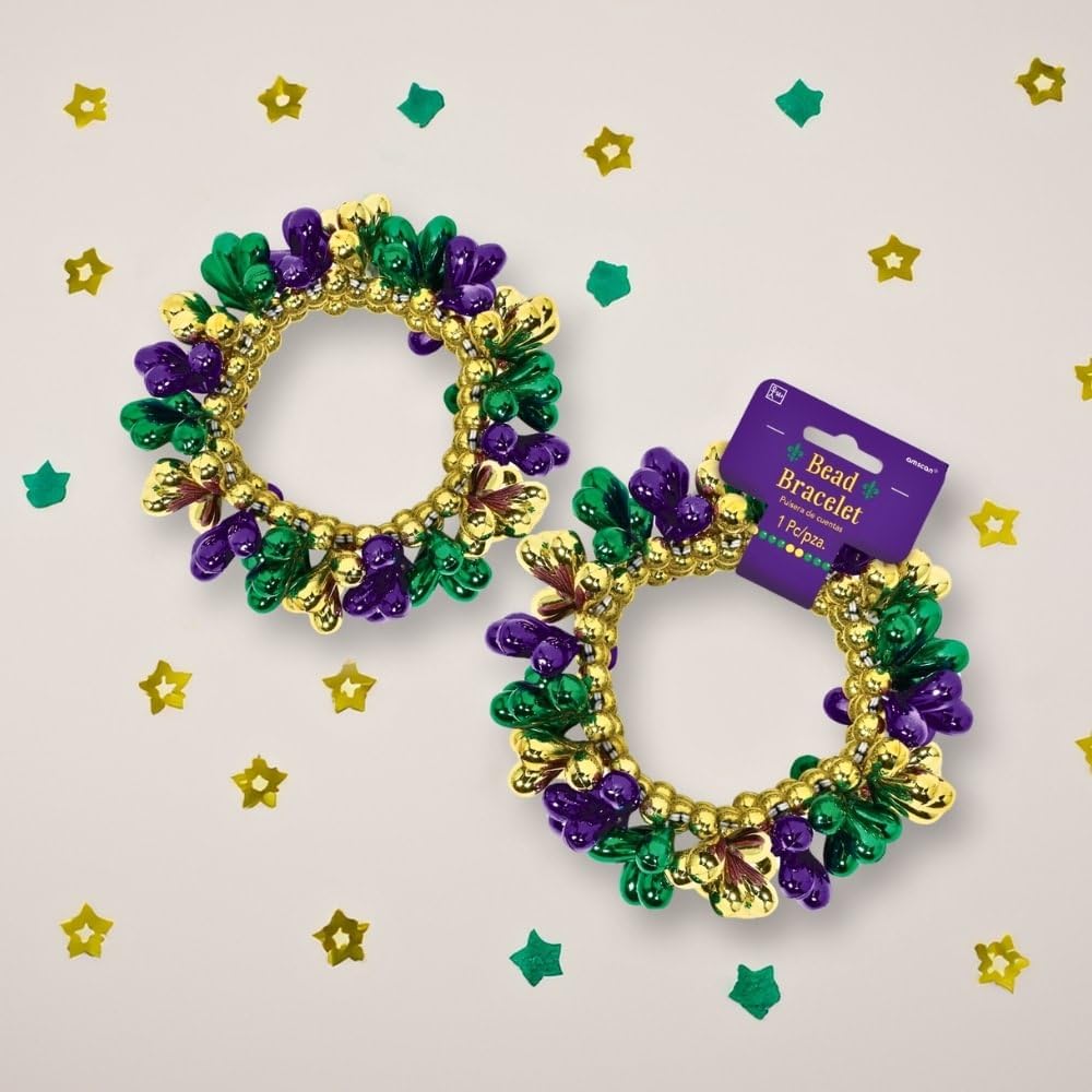 Amscan Mardi Gras Bracelet - 7'' - 1 Pc. - Vibrant Multi-Color - Ideal For Festivities, Parties & Gifting
