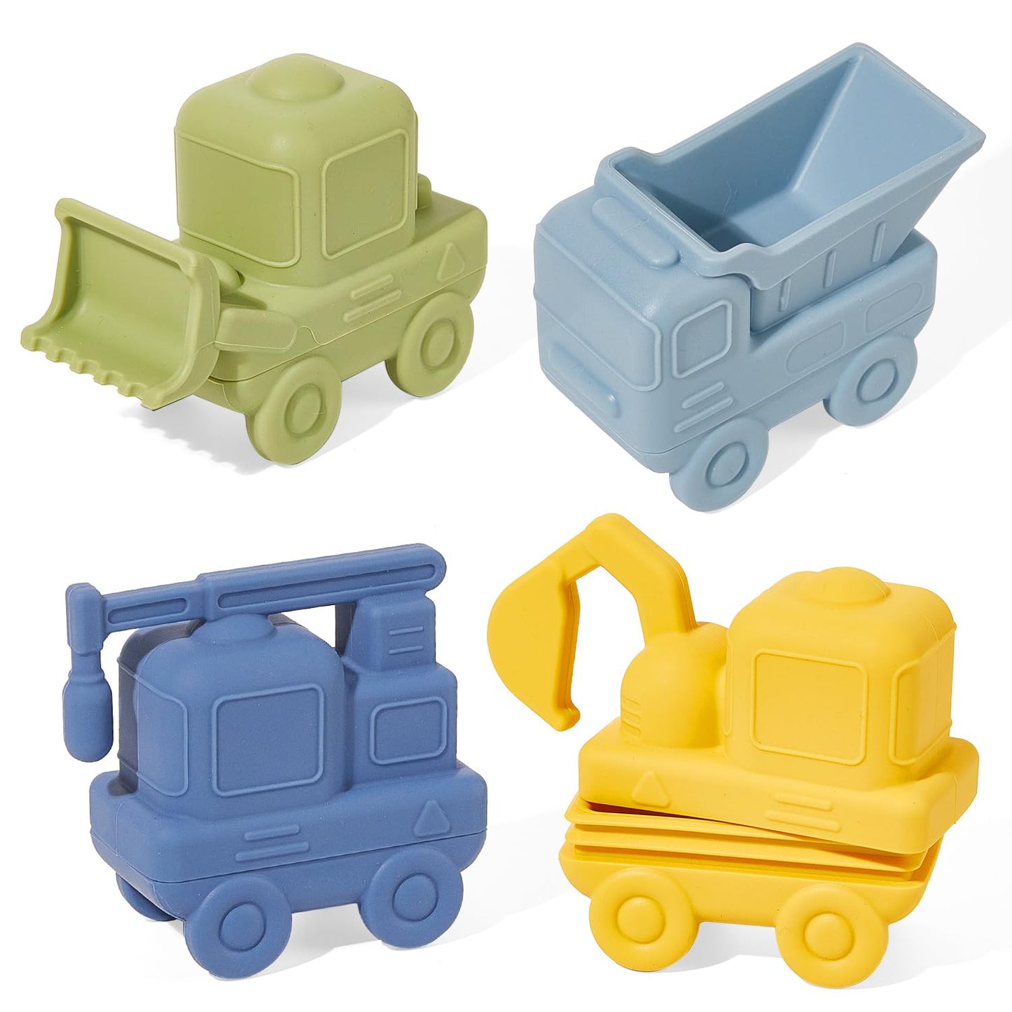 AMCHSURI Construction Bath Toys  4 Pack Food-Grade Silicone Cars Bath Toys for Babies 6-12 Months Mold Free Toddler Bath Toys for 2-4 Safe and Non Toxic Baby Bathtub Toy Dishwasher Safe  BPA Free