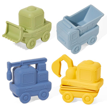 AMCHSURI Construction Bath Toys  4 Pack Food-Grade Silicone Cars Bath Toys for Babies 6-12 Months Mold Free Toddler Bath Toys for 2-4 Safe and Non Toxic Baby Bathtub Toy Dishwasher Safe  BPA Free