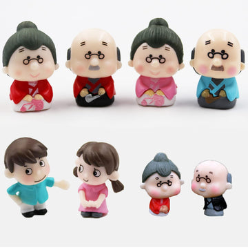Spilay 6pcs Miniature People Dolls Figures,Cute Japanese Old Grandparents and Lovers Play Figurines for 1:24 DIY Dollhouse Decor