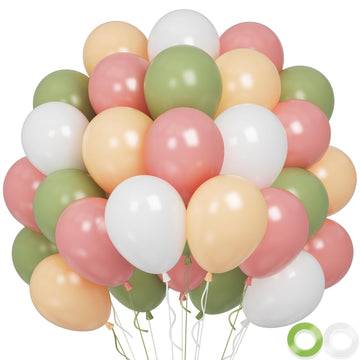 Sage Green Pink Balloons, 60 Pcs 12 Inch Green Pink White Apricot Balloons, Sage Green Birthday Balloons For Kids, Dusty Pink He