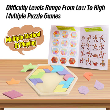 Skrtuan Wooden Hexagon Puzzle For Kid Adults Wooden Blocks Puzzle Brain Teasers Toy Shape Pattern Blocks Tangram Puzzles Games Family Portable Montessori Educational Gift For All Ages Children