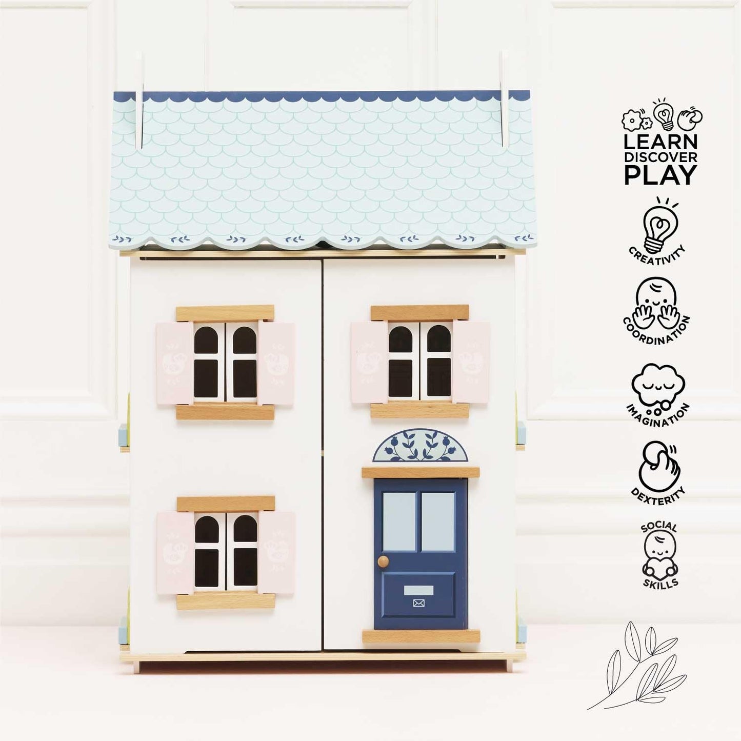 Le Toy Van - Blue Belle Wooden Doll House | Girls & Boys 3 Storey Wooden Dolls House Play Set - Suitable For Ages 3+