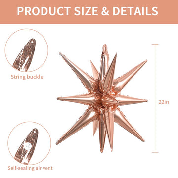 Toniful 4 Pcs 22Inch 4D Huge Rose Gold Star Balloons Explosion Star Mylar Foil Balloons For Party Supplies Backdrop Christmas Ne