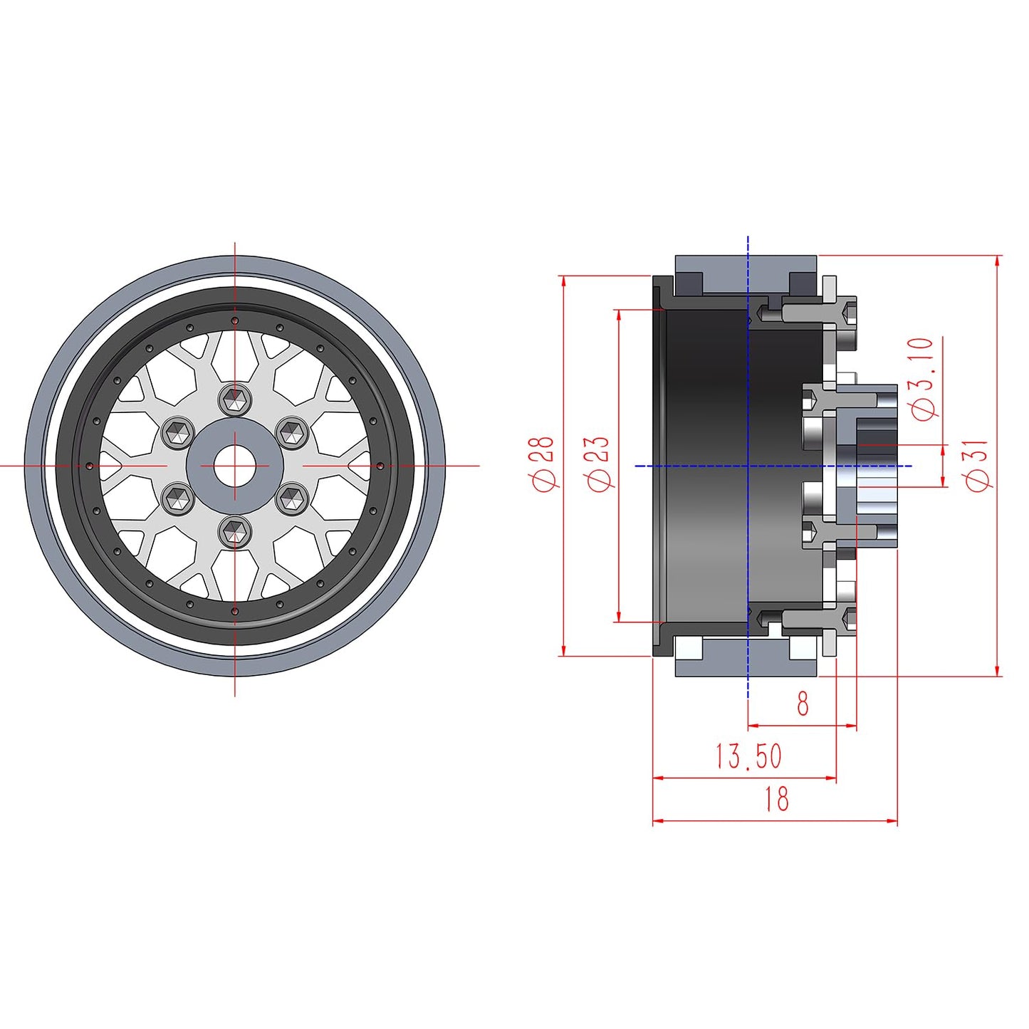 TCRC 4PCS Grade 5 Titanium Wheel Face Aluminum 1.0 Inch Wheels Hubs for 1/24 Axial SCX24 TRX4M FCX24 Redcat Ascent-18 1/18 RC Cr