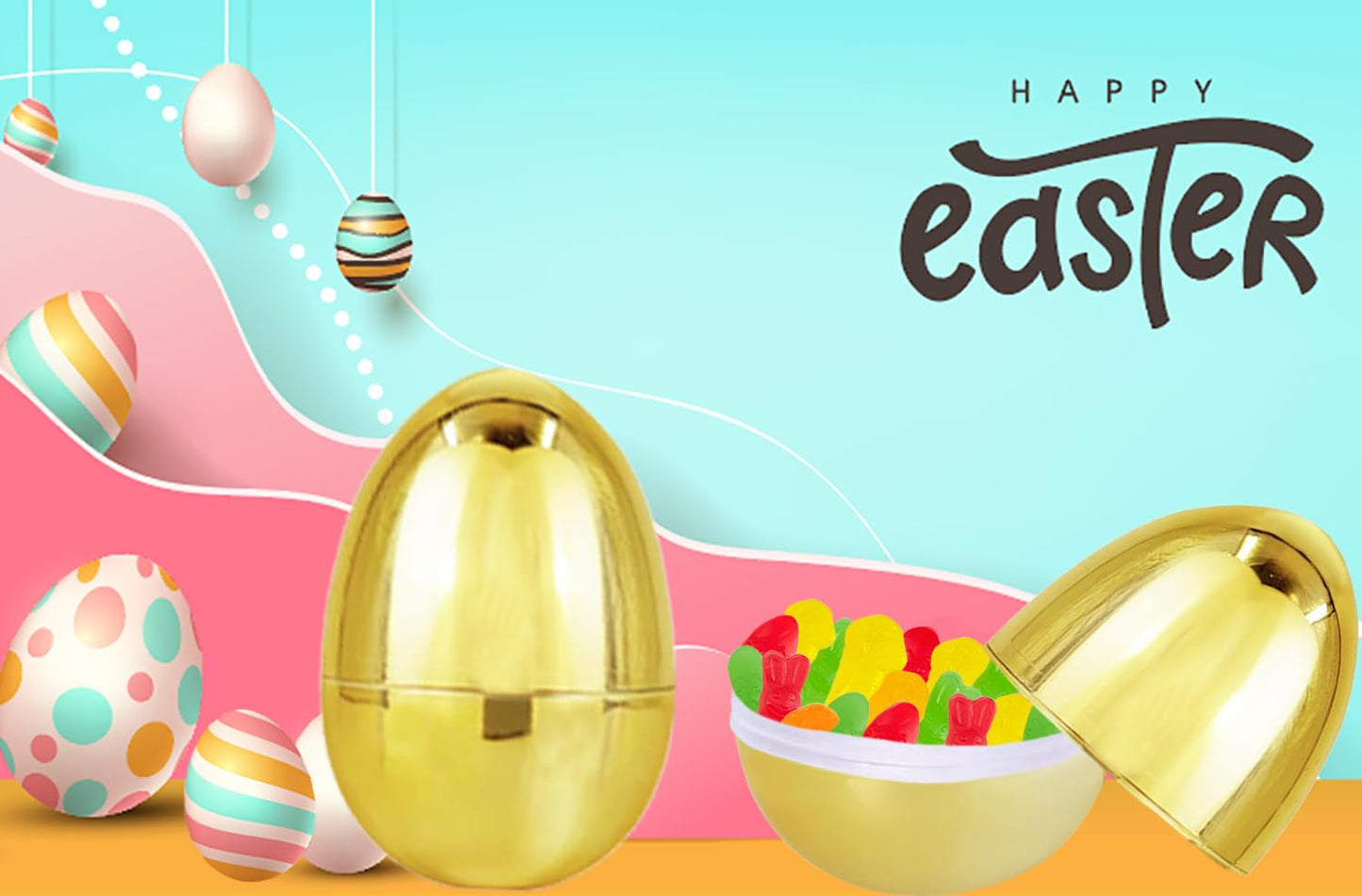 Chochkees Jumbo Golden Easter Eggs Metallic Gold, Goodie Basket Prize, 6'' Inch (48-Pack)