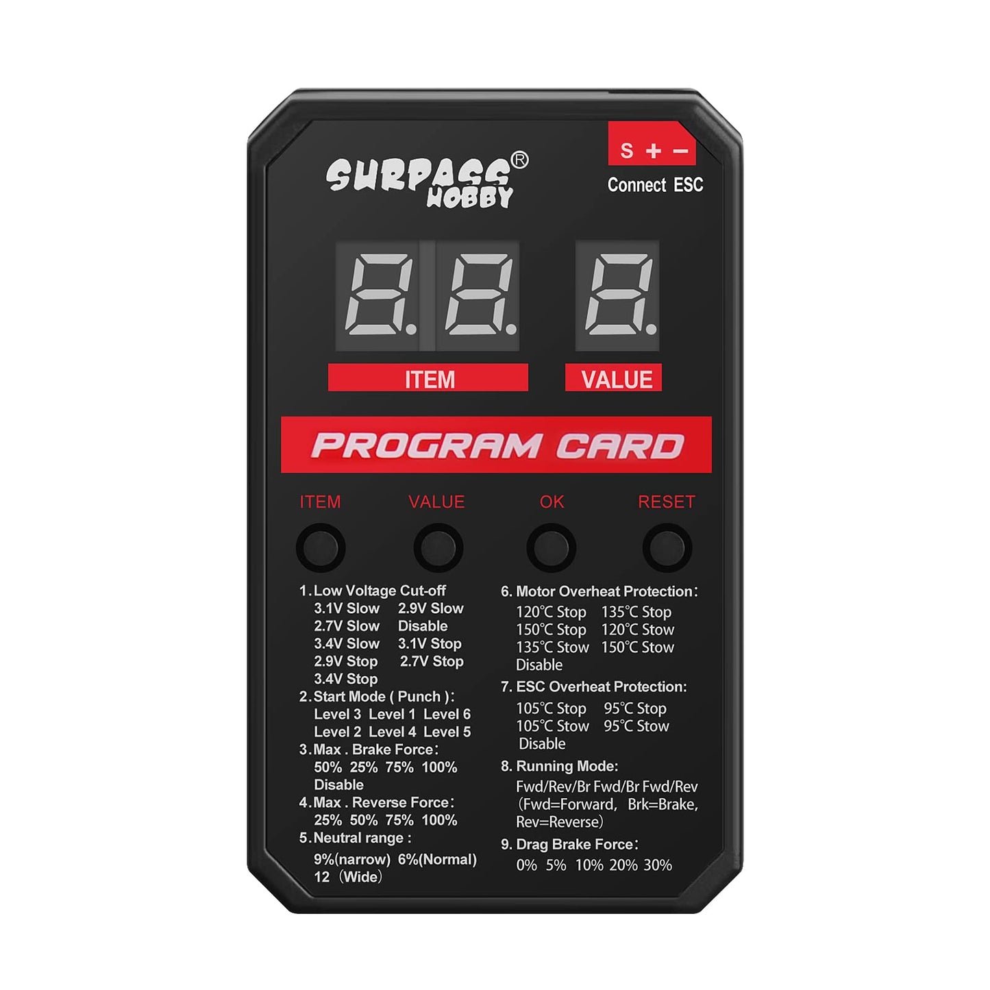 Surpass Hobby ESC Programming Card RC Car Electronic Speed Controller LED Programmer Only Compatible with Surpass Hobby Rocket B