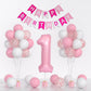 Yumiche First Birthday Decorations for Girl - Pink Balloon Set, 40" '1' Balloon, White Confetti, Happy Birthday Banner