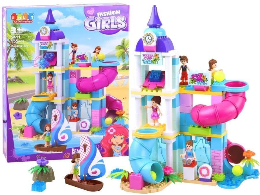 Brighterbee Fashion Girl Beach Resort Block Set Girls House Building Sets Friends Summer Blocks Seaside Playset Construction Toy
