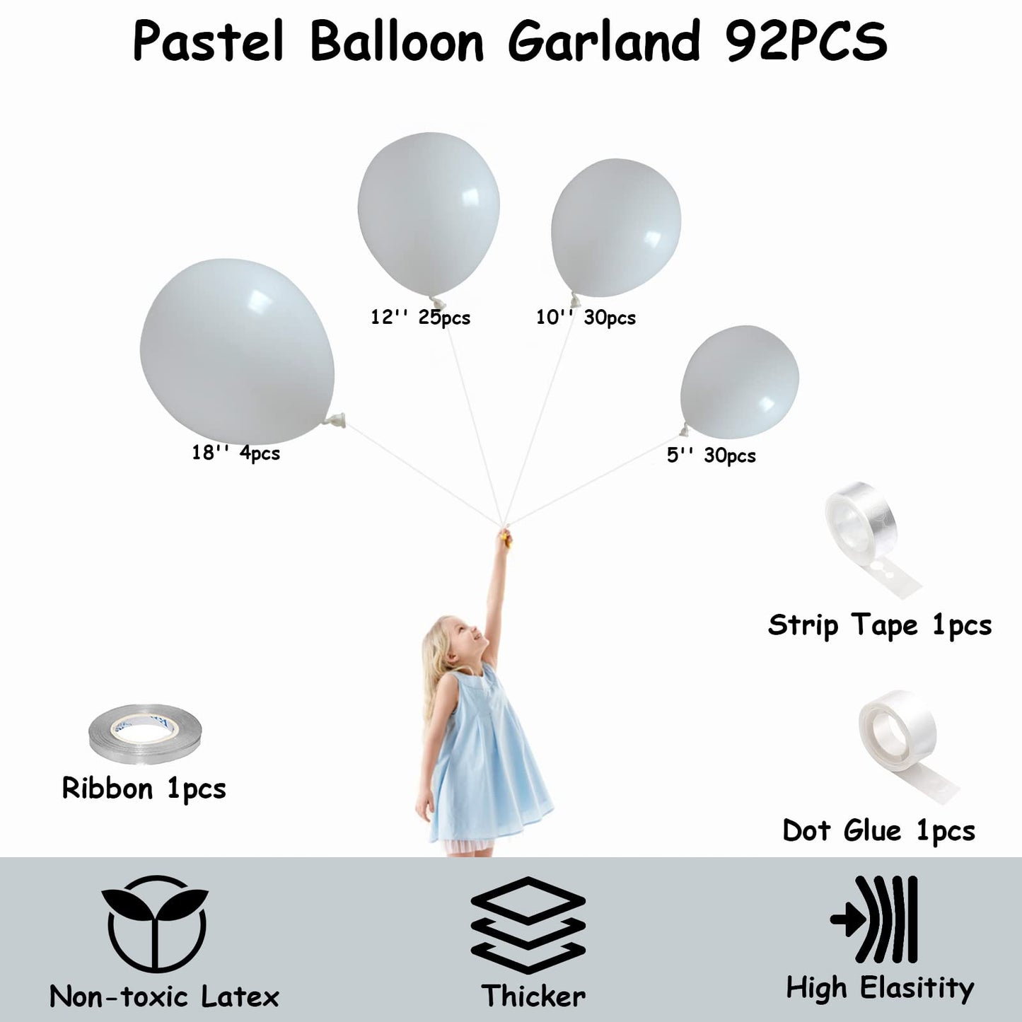 Kainsy Matte White Balloons Garland Kit Cloud White Cream Balloon Birthday Decorations 92 Pcs Party White Sand Balloons 5/10/12/18 Inch For Balloon Arch Bridal Baby Shower Wedding