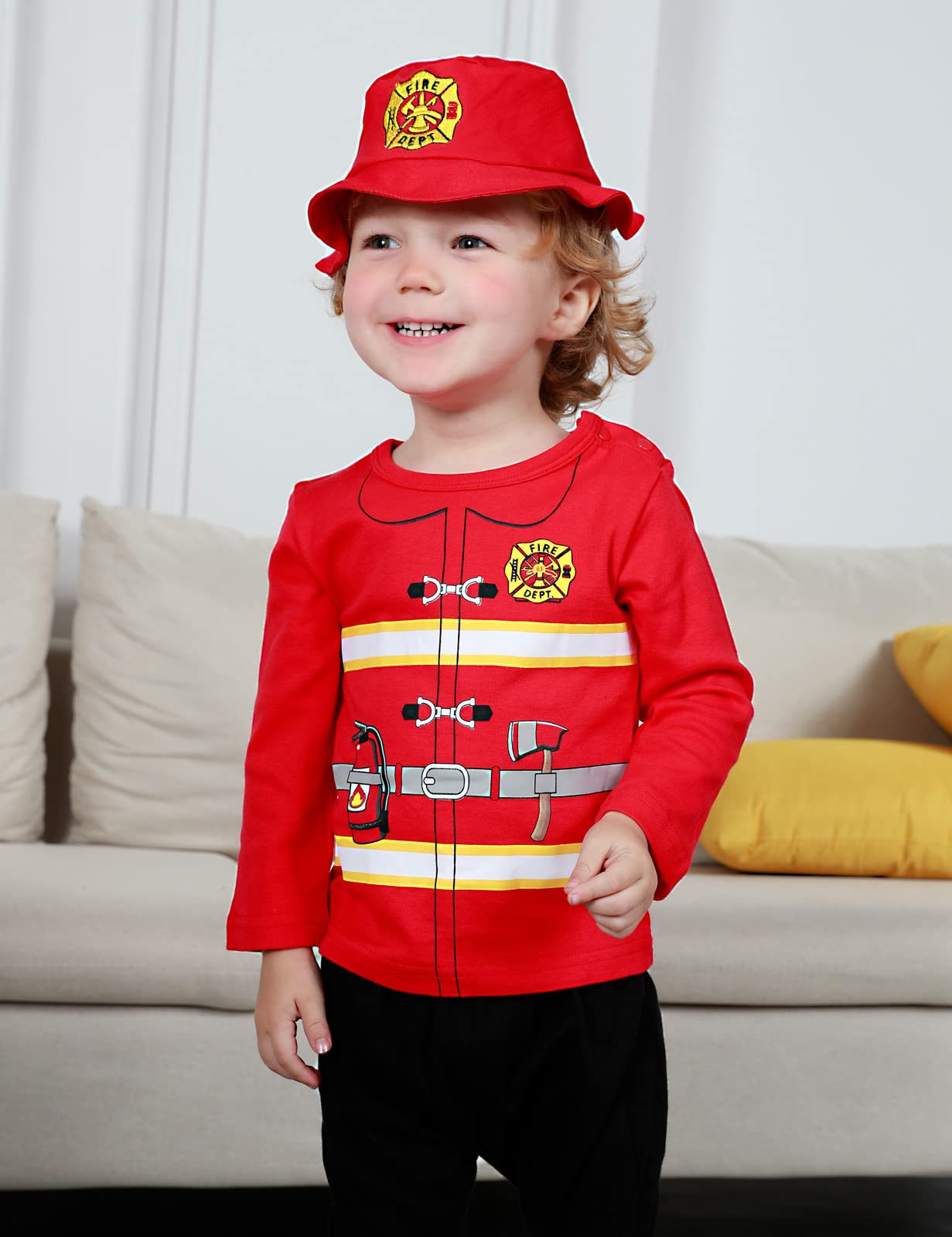 Cosland Fireman Costume For Toddler Boys Halloween Outfit, Red, 2T