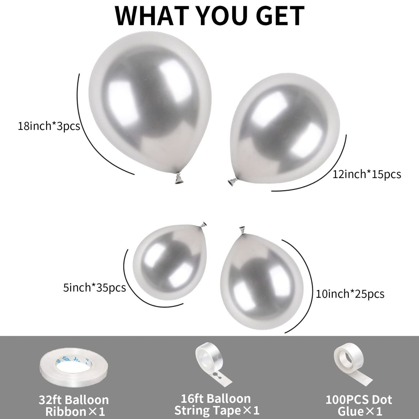 Metallic Silver Balloons Latex Balloon 5 10 12 18Inch Different Sizes 81Pcs Chrome Silver Balloon Kit For Birthday Party Decoration Heilum Balloon Garland Wedding Anniversary