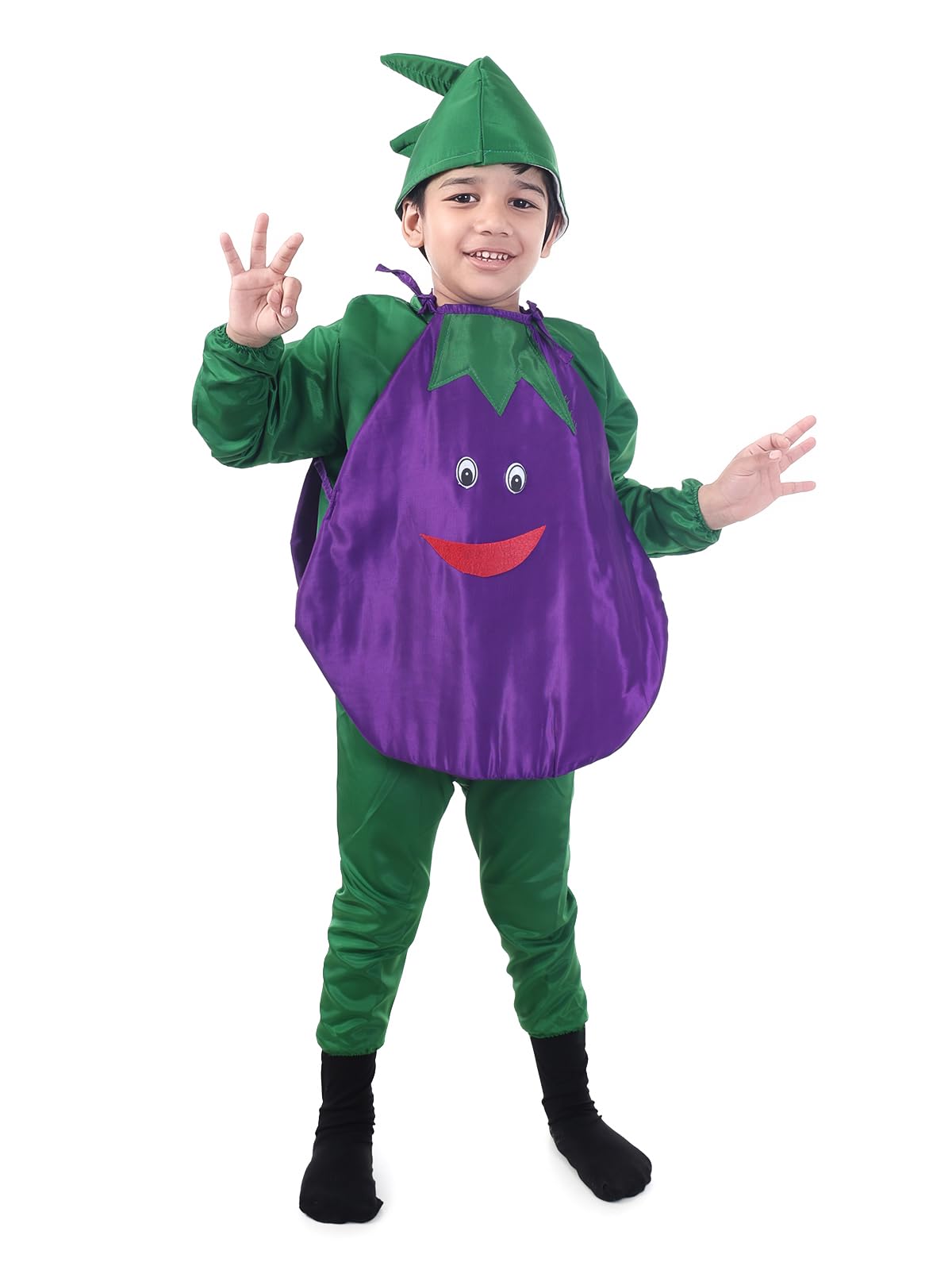 The Dance Bible Brinjal Fancy Dress With Jumpsuit For Kids 5-7 Years | Boys & Girls Vegetable Cutout Costume For School Function