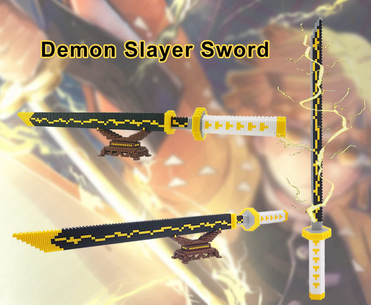 Anime Demon Slayer decorative replica blade Building Kit Set  27.8in Cosplay Zenitsu decorative replica blade Building Blocks Toy Set with Scabbard and Stand  Samurai Katana Gift for mature-themeds and Kids (1000+ Pieces)