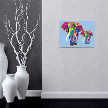 Elftoyer Paint By Numbers For Kids & Adults & Beginner , Diy Canvas Painting Gift Kits For Home Decoration - Colorful Elephants 16 X 20 Inch (Without Framed)