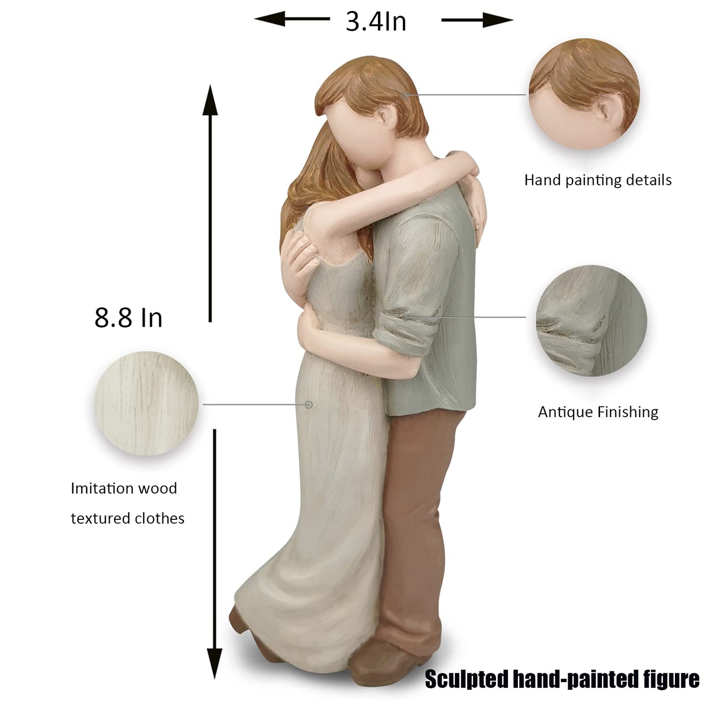 Camsoon Romantic Hug Couple Happy Wedding Anniversary Sculpted Hand-Painted Figurine Gifts For Her Him, In Loving Moments Statue Gift For Engagement Valentine'S Day Birthday