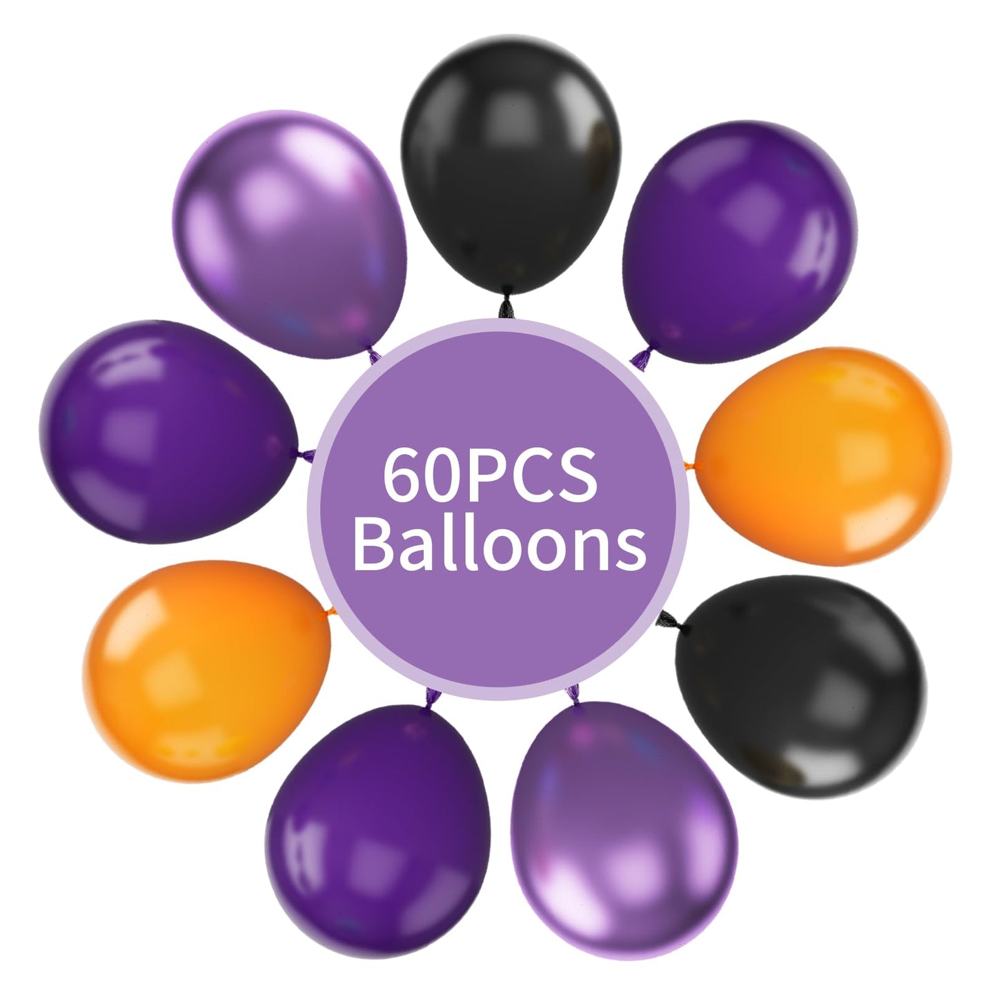 FunHot Halloween Party Balloons - 60 Pcs 12" Purple Black Orange Metallic Latex - Helium-Ready Decorations for Kids Birthday