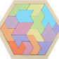Wooden Blocks Puzzle Brain Teasers Toy Large Wooden Hexagon Puzzle For Kids Adults Tangram Brain Teaser Puzzles Geometry Logic Iq Games Stem Montessori Educational Gift For Kids (Jigsaw Macaron)