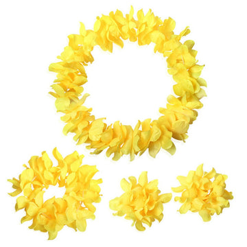 Bajotal Hawaiian Luau Hula Grass Skirt With Large Flower Costume Set For Dance Party Decorations Favors (16'' - Yellow)